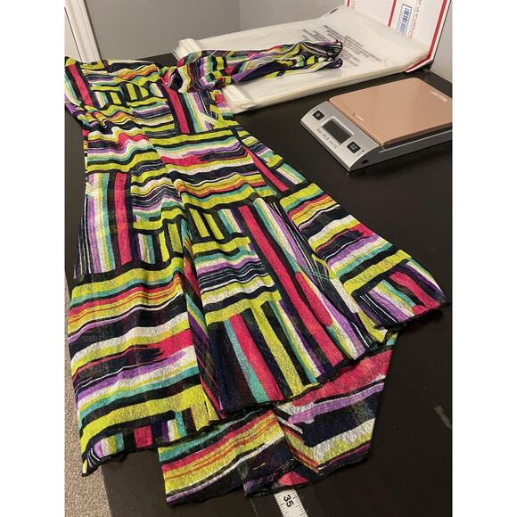 Ali Miles Cardigan Womens Large Multicolor Open Front Stripe Lightweight Sheer - Picture 8 of 9